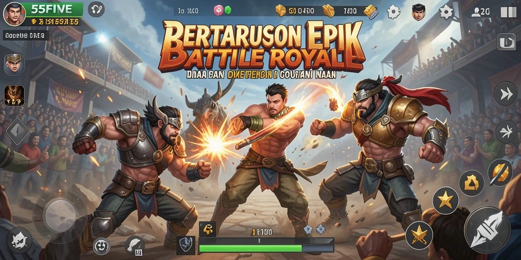 Tampilan gameplay Battle Royale yang mendebarkan di 55FIVE.