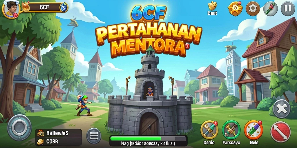 Tampilan seru dari gameplay 6CF Tower Defense yang penuh strategi.