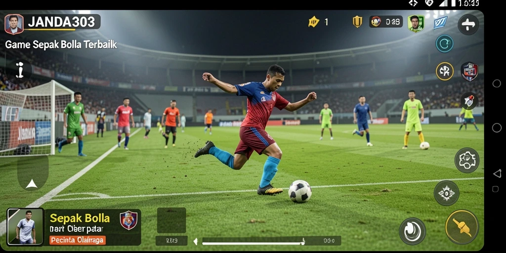Screenshot gameplay JANDA303 menampilkan aksi seru di lapangan sepak bola.