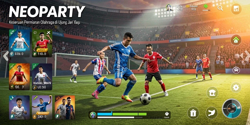 Screenshot NEOPARTY menunjukkan intensitas pertandingan olahraga yang menegangkan.