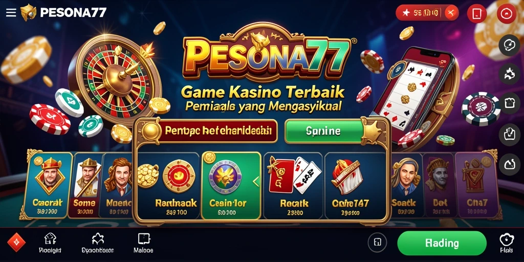 Screenshot utama PESONA77 menampilkan gameplay Kasino yang mendebarkan.