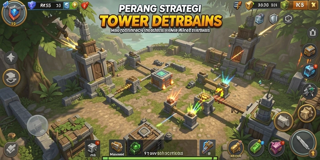 Screenshot gameplay RK55 menampilkan aksi menegangkan Tower Defense.