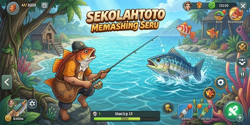Tampilan menarik dari gameplay SEKOLAHTOTO saat menangkap ikan.