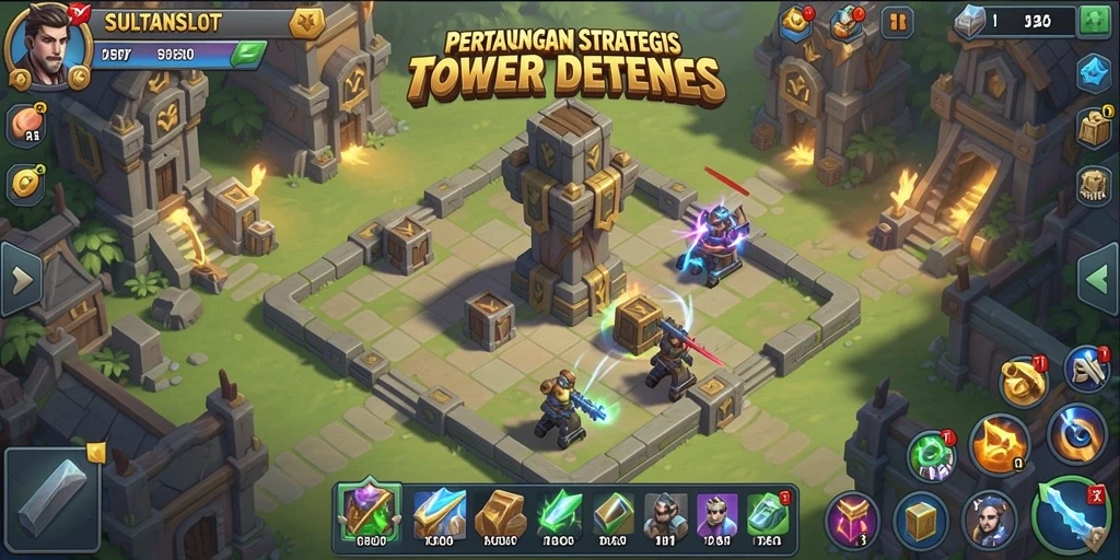 Tampilan gameplay SULTANSLOT dalam pertarungan Tower Defense yang menegangkan.