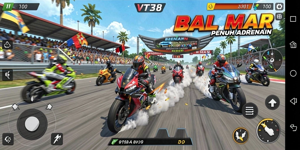 Tampilan menarik dari gameplay balapan motor di VT38.