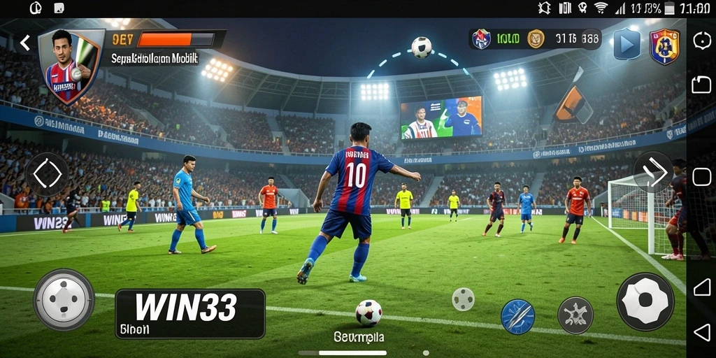 Screenshot gameplay WIN33 yang menunjukkan aksi sepak bola mendebarkan.